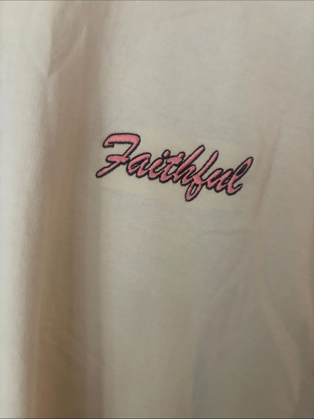 Faithfull the Brand Cream Short-Sleeve Tee with Pink Script Logo